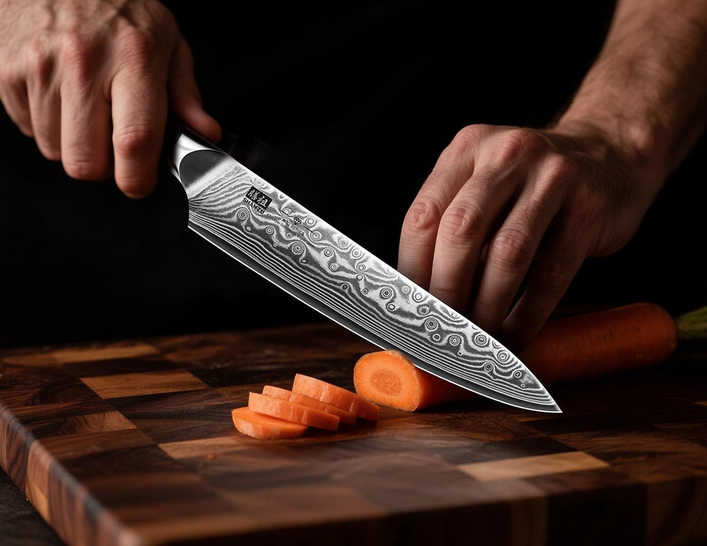 SHAN ZU Bread Knife 8 In, Japanese Steel Damascus Serrated Knife Wave Edge