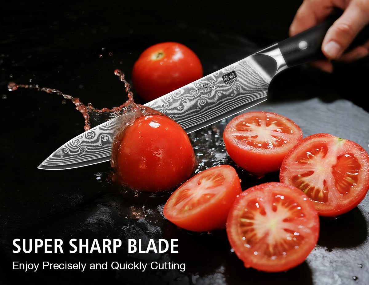 SHAN ZU Bread Knife 8 In, Japanese Steel Damascus Serrated Knife Wave Edge