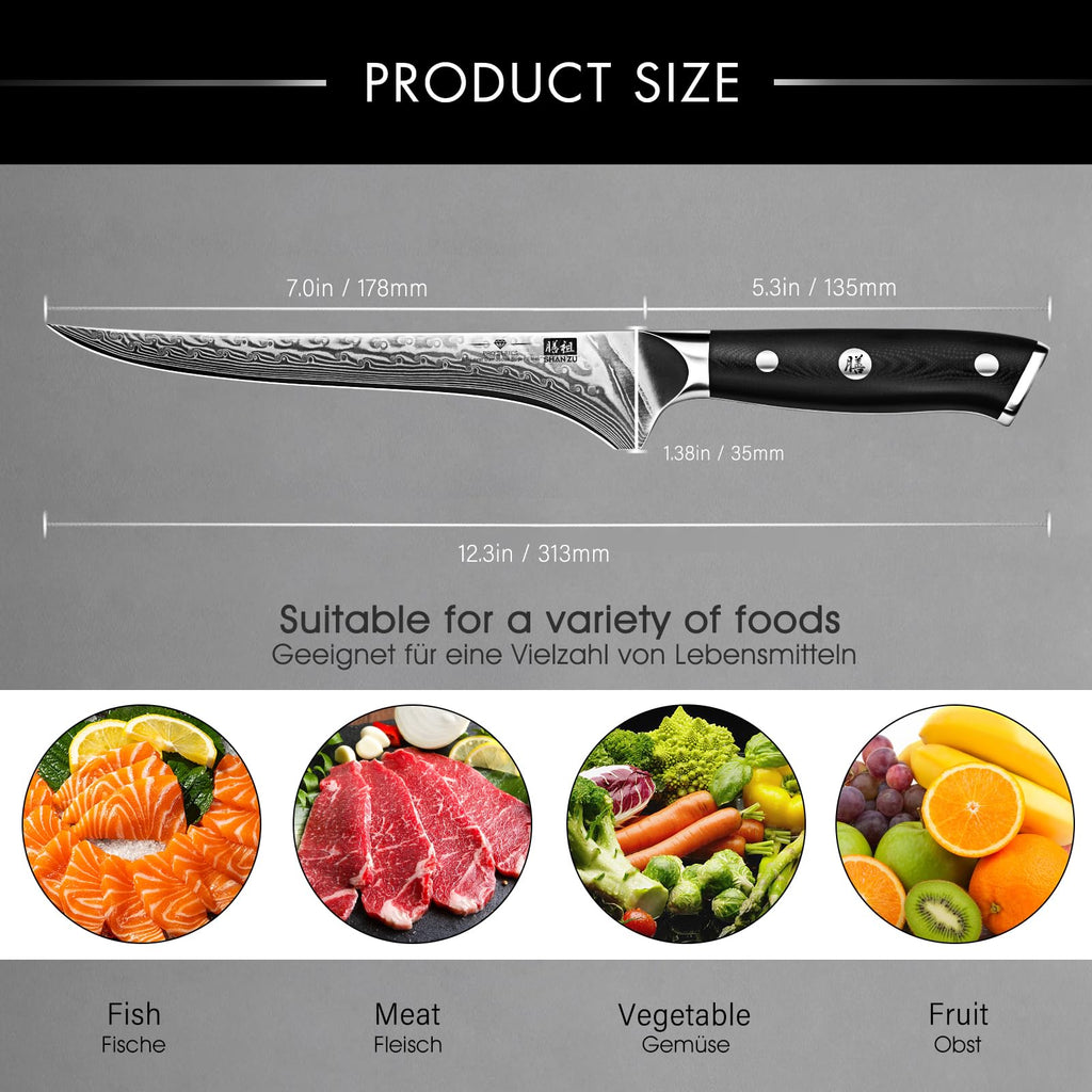SHAN ZU Bread Knife 8 In, Japanese Steel Damascus Serrated Knife Wave Edge